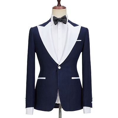Tyler Stylish Navy Blue Peaked Lapel Slim Fit Three Pieces Men suits_4