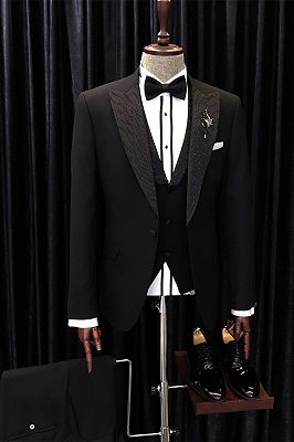 Barry Lastest Design Stylish Black Three Pieces Peaked Lapel Wedding Suits_1