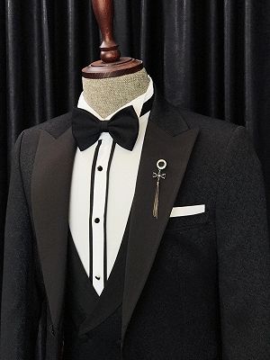Anthony Newest Black Jaquard Three Pieces Peaked Lapel Wedding men Suits_3