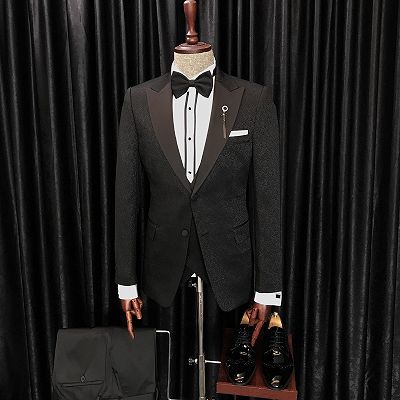 Anthony Newest Black Jaquard Three Pieces Peaked Lapel Wedding men Suits_2