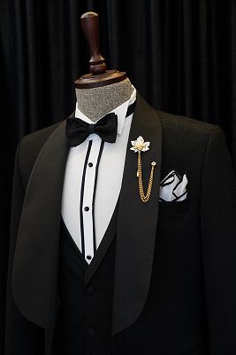 Alfred Chic Black Three Pieces Shawl Lapel Wedding Men suits_2