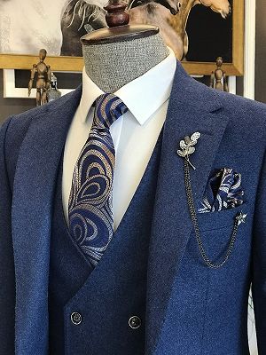 Cary Modern Blue 3-pieces Notch Lapel Men Suits For Business