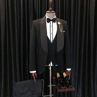 Alfred Chic Black Three Pieces Shawl Lapel Wedding Men suits_3