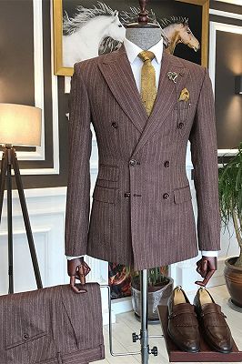 Carl Fashion Striped Double Breasted Peaked Lapel Business Men Suits