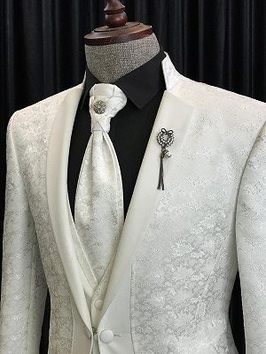 Christian New Arrival White Jacquard 3-Pieces Wedding Suits With Special Lapel