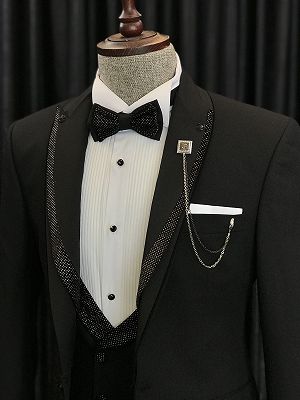 Benjamin Special Design Black Wedding Suits With Sparkle Black Peaked Lapel