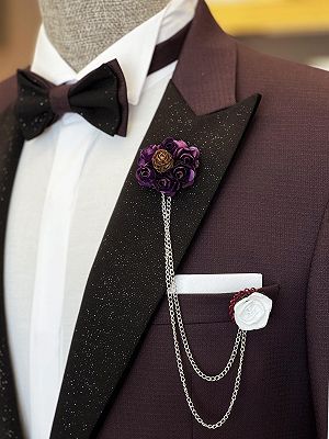 Baldwin Stylish Dark Purple Three Pieces Men Suits With Sparkle Peaked Lapel