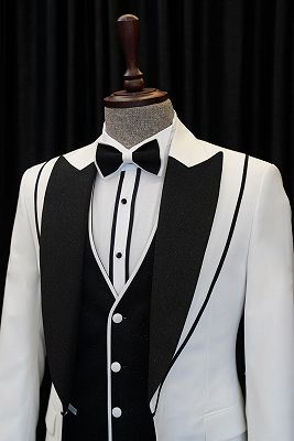 Abel Fashion White And Black Peaked Lapel Three Pieces Wedding Suits