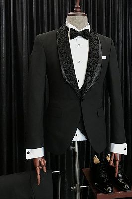 Augustus Stylish Black Slim Fit Weding Men Suits With Special Jacquard Lapel