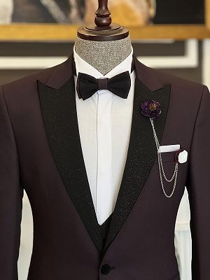 Baldwin Stylish Dark Purple Three Pieces Men Suits With Sparkle Peaked Lapel_3