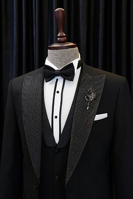Barry Lastest Design Stylish Black Three Pieces Peaked Lapel Wedding Suits_2