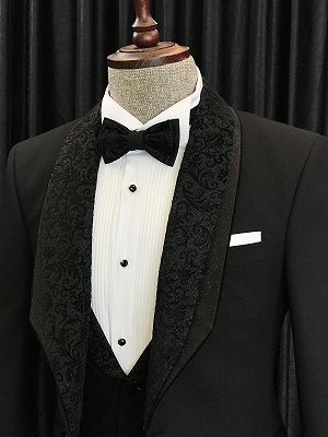 Augustus Stylish Black Slim Fit Weding Men Suits With Special Jacquard Lapel_2
