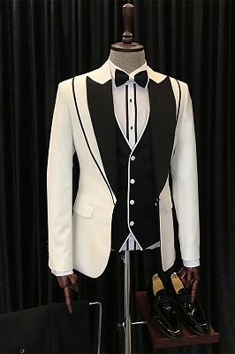 Abel Fashion White And Black Peaked Lapel Three Pieces Wedding Suits_1