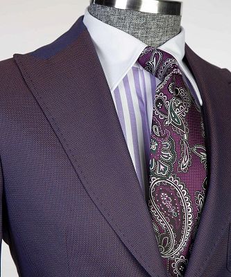 Eamonn Modern Dark Purple 3-pieces Peaked Lapel Men Suits For Business_3