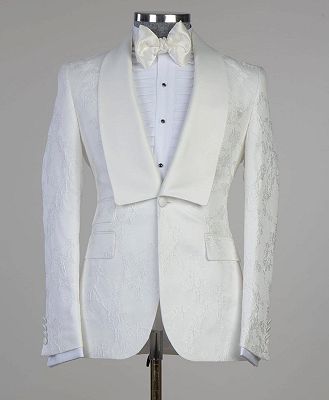 Enoch Latest Design White Jacquard Shawl Lapel Wedding Suits with One Button_2