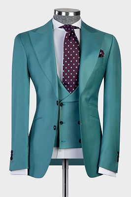 Ebenezer Green Fashion Peaked Lapel Two Buttons 3-Pieces Men Suits_1