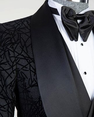 Darren Newest Black Three Pieces Shawl Lapel Jacquard Men Suits_2