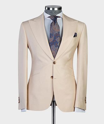 Dwight Chic Champagne Peaked Lapel Three Pieces Best Fitted Men Suits_5