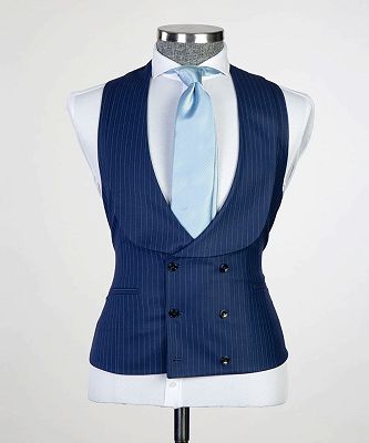 Eli Navy Fashion Stripe Three Pieces Slim Fit Formal Men Suits With Peaked Lapel_2