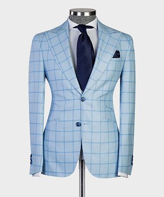 Errol New Arrival Sky Blue Plaid Slim Fit Bespoke Men Suits for Business_4