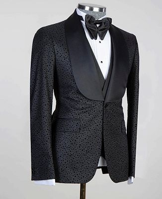 Duane Modern Black Three Pieces Shawl Lapel Men Suits For Wedding_3