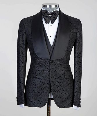 Duane Modern Black Three Pieces Shawl Lapel Men Suits For Wedding_4