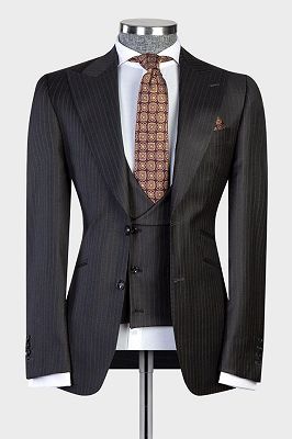 Elmer Black Stripe Peaked Lapel Three Pieces Business Men Suits_1