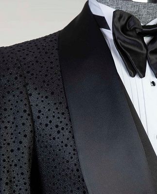 Duane Modern Black Three Pieces Shawl Lapel Men Suits For Wedding_2