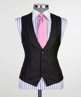 Ernest Modern Black Stripe Peaked Lapel 3-Pieces Slim Fit Men Suits_2