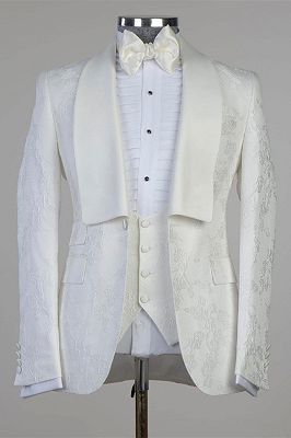 Enoch Latest Design White Jacquard Shawl Lapel Wedding Suits with One Button_1