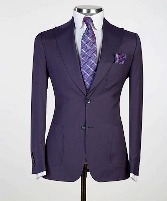 Dustin Chic Dark Purple Peaked Lapel Three Pieces Best Fitted Men Suits_3