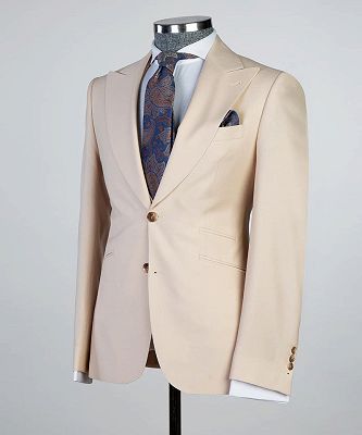 Dwight Chic Champagne Peaked Lapel Three Pieces Best Fitted Men Suits_4