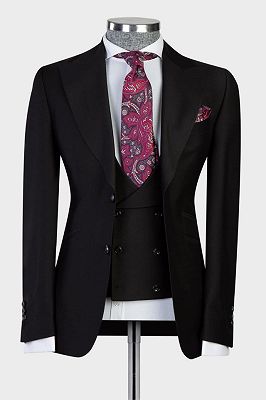 Emlyn Stylish Black Peaked Lapel Bespoke Men Suits For Business_1