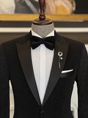 Clark Fashion Black One Button Peaked Lapel Two Pieces Men Suits