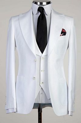 Desmond Newest White Peaked Lapel Three Pieces Men Suit For Business_1
