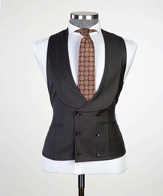 Elmer Black Stripe Peaked Lapel Three Pieces Business Men Suits_3