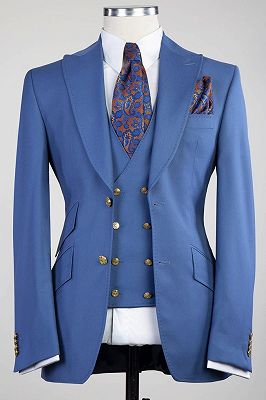 Felix Blue Three Pieces Simple Slim Fit Men Suits for Business_1