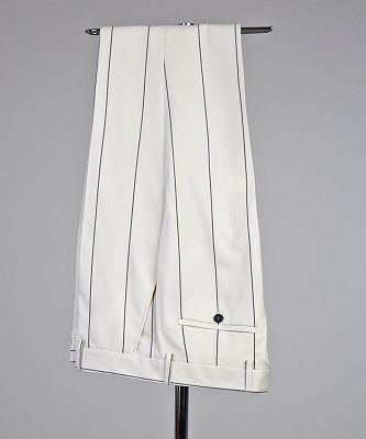Don Formal White Stripe Double Breasted Peaked Lapel Business Suits_5
