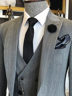Curt Modern Gery One Button Peaked Lapel 3-Pieces Business Men Suits