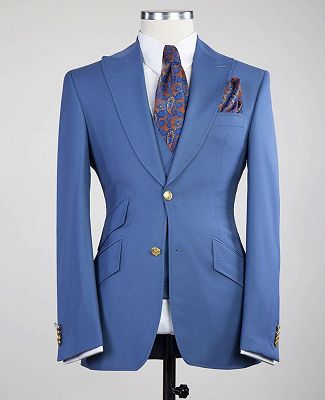 Felix Blue Three Pieces Simple Slim Fit Men Suits for Business_4