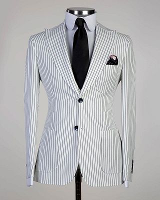 Geoff Stylish White Stripe 3-Pieces Peaked Lapel Business Men Suits_5