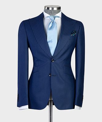 Eli Navy Fashion Stripe Three Pieces Slim Fit Formal Men Suits With Peaked Lapel_4
