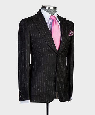 Ernest Modern Black Stripe Peaked Lapel 3-Pieces Slim Fit Men Suits_4