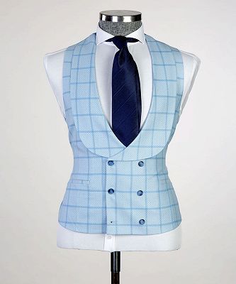 Errol New Arrival Sky Blue Plaid Slim Fit Bespoke Men Suits for Business