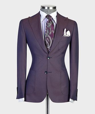 Eamonn Modern Dark Purple 3-pieces Peaked Lapel Men Suits For Business_5