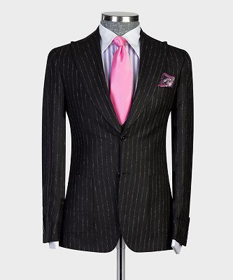 Ernest Modern Black Stripe Peaked Lapel 3-Pieces Slim Fit Men Suits_5