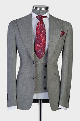 Eugene Latest Design Gray Peaked Lapel Three Pieces Men Suits_1