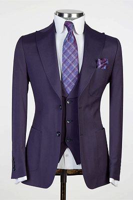 Dustin Chic Dark Purple Peaked Lapel Three Pieces Best Fitted Men Suits