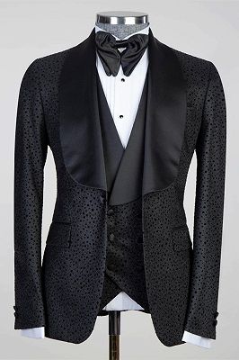Duane Modern Black Three Pieces Shawl Lapel Men Suits For Wedding_1