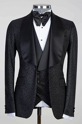 Duane Modern Black Three Pieces Shawl Lapel Men Suits For Wedding